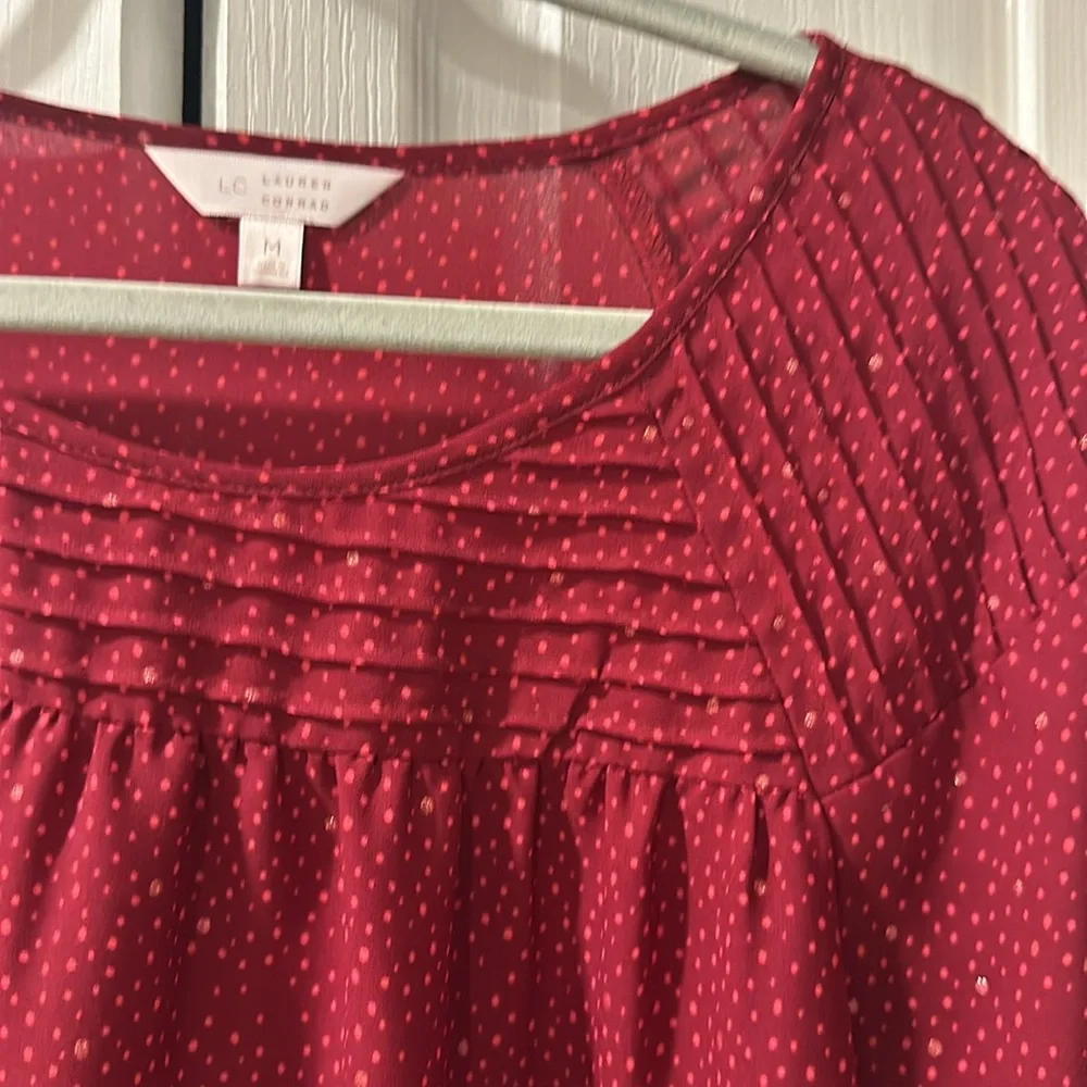 LC Lauren Conrad Burgundy Sheer Blouse | Pintuck Detail | Romantic Boho Top |